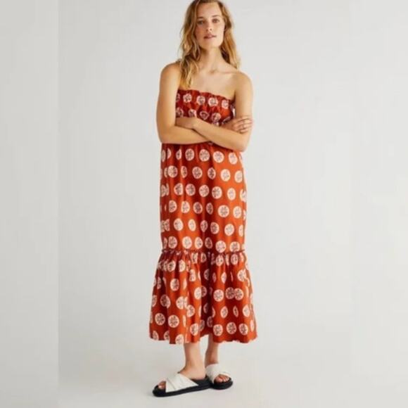 Free People Dresses & Skirts - $128 Free People Orange Strapless Leanna Tube Midi Dress XL Beach Vacation Boho